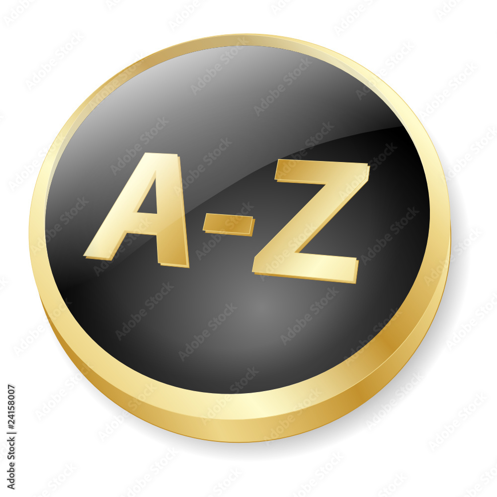 A-Z Web Button (dictionary index directory icon gold vector 3D) A-Z Web Button (dictionary index directory icon gold vector 3D)