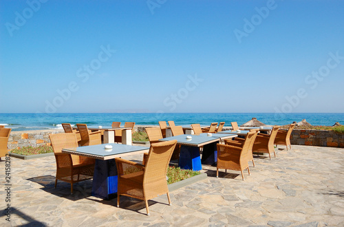 Sea view relaxation area of luxury hotel s restaurant  Crete  Gr