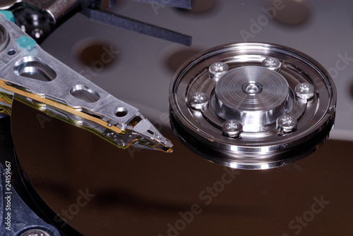 Hard drive interior closeup photo