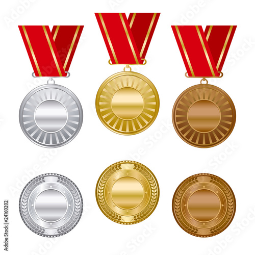Gold silver and bronze medals set