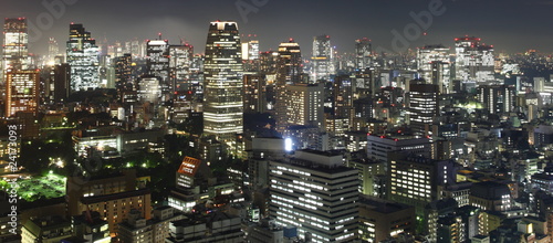 Photography Tokyo at night panorama with illuminated skyscrapers