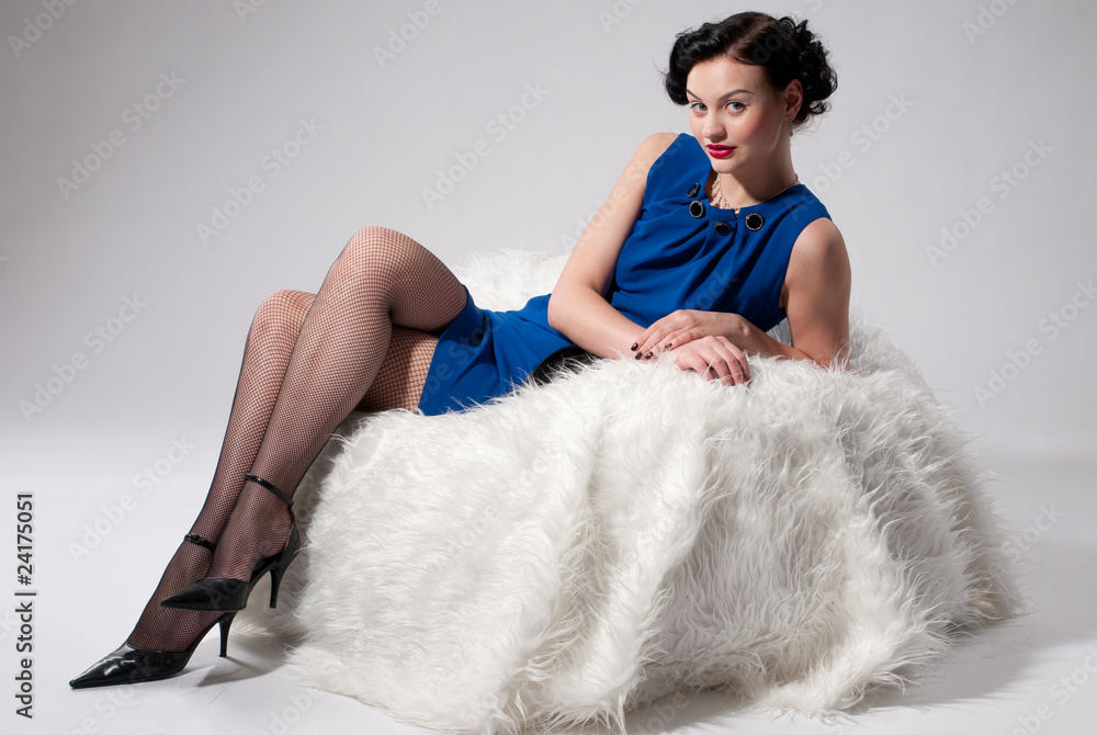 Beautiful glamour woman on white fur Beautiful glamour woman on white fur