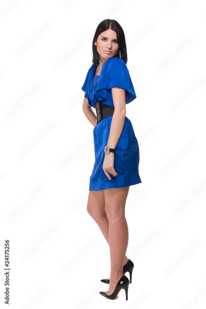 Portrait of beautiful fashion woman in blue dress Portrait of beautiful fashion woman in blue dress