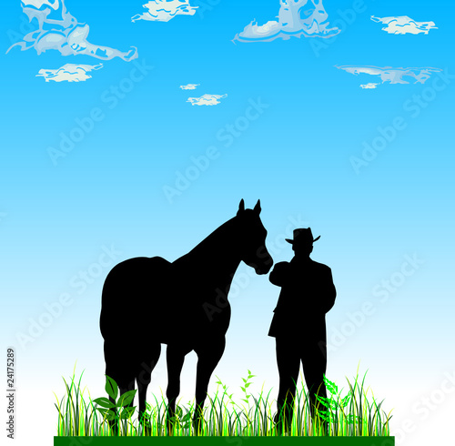 man and horse black vector silhouettes