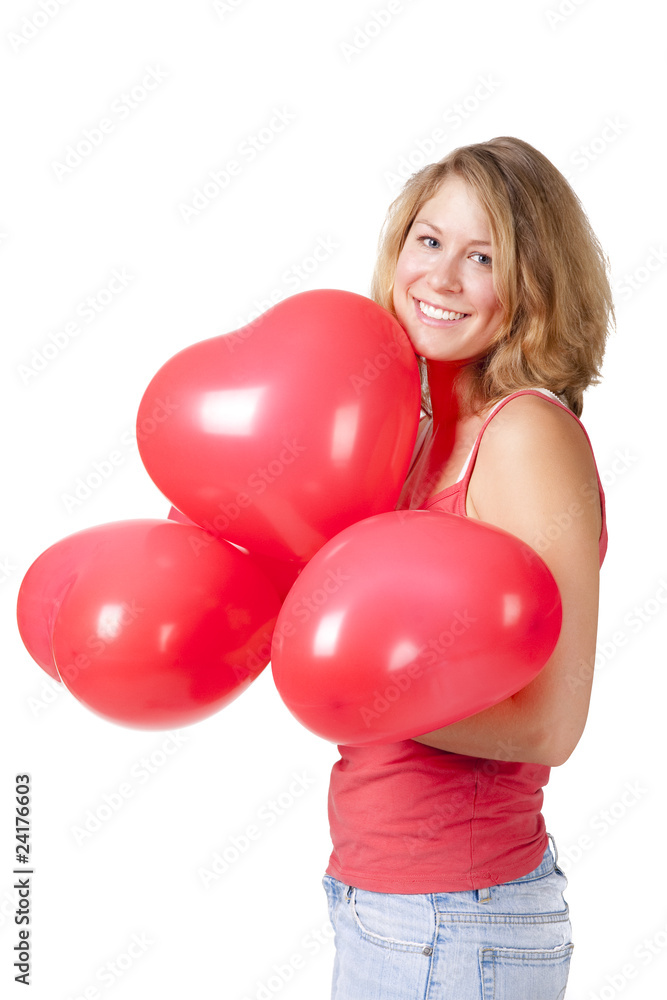 Junge Frau mit Luftbaloonherzen Junge Frau mit Luftbaloonherzen