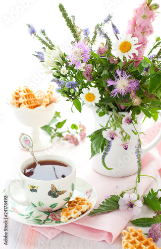 tea,waffles and flowers