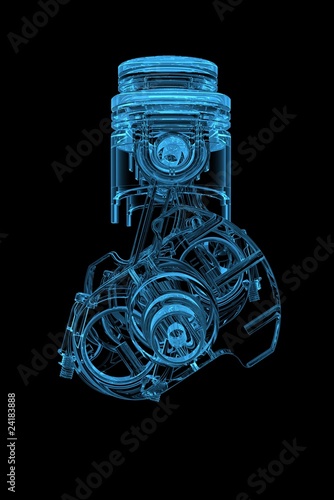 Cylinder crank 3D xray blue transparent