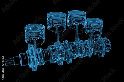 Cylinder crank 3D xray blue transparent