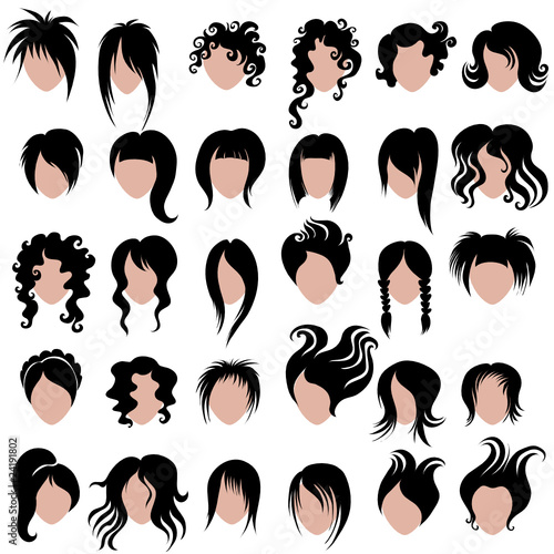 Vector set of black hair styling for woman