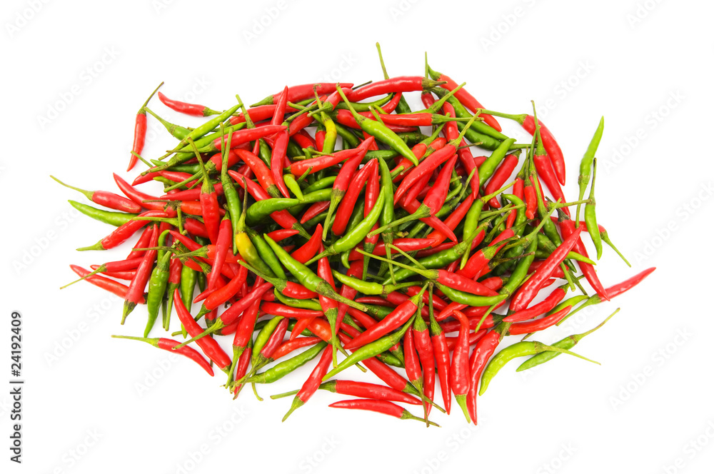 Fototapeta premium Red and green peppers isolated on the white