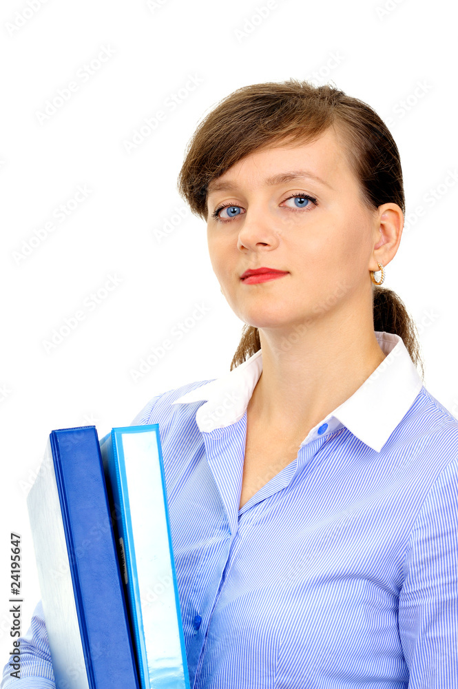Attractive businesswoman with folders Attractive businesswoman with folders