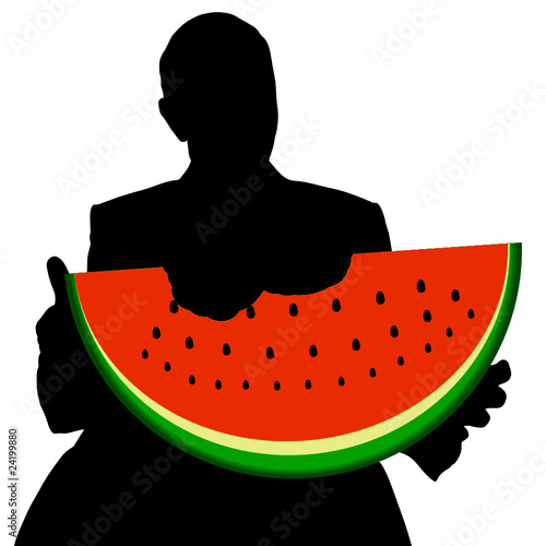 man with a piece of watermelon vector illustration