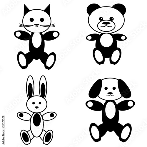 animal toys on white background