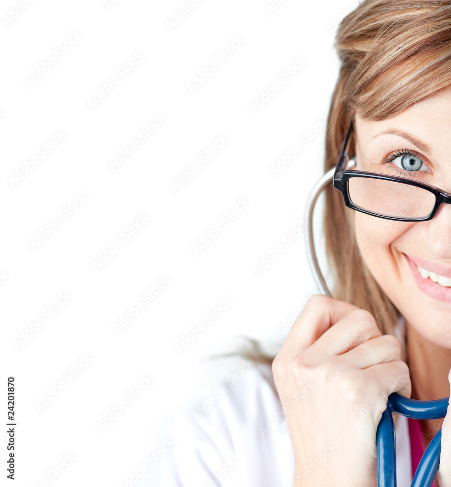 Sparkling female doctor holding sthetoscope Sparkling female doctor holding sthetoscope