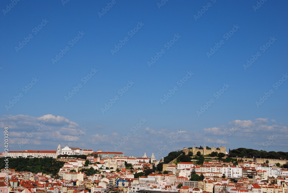 Lisbon cityscape with Sao Jorge Castle and Graça Church