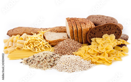 group of carbohydrate products isolated on white background