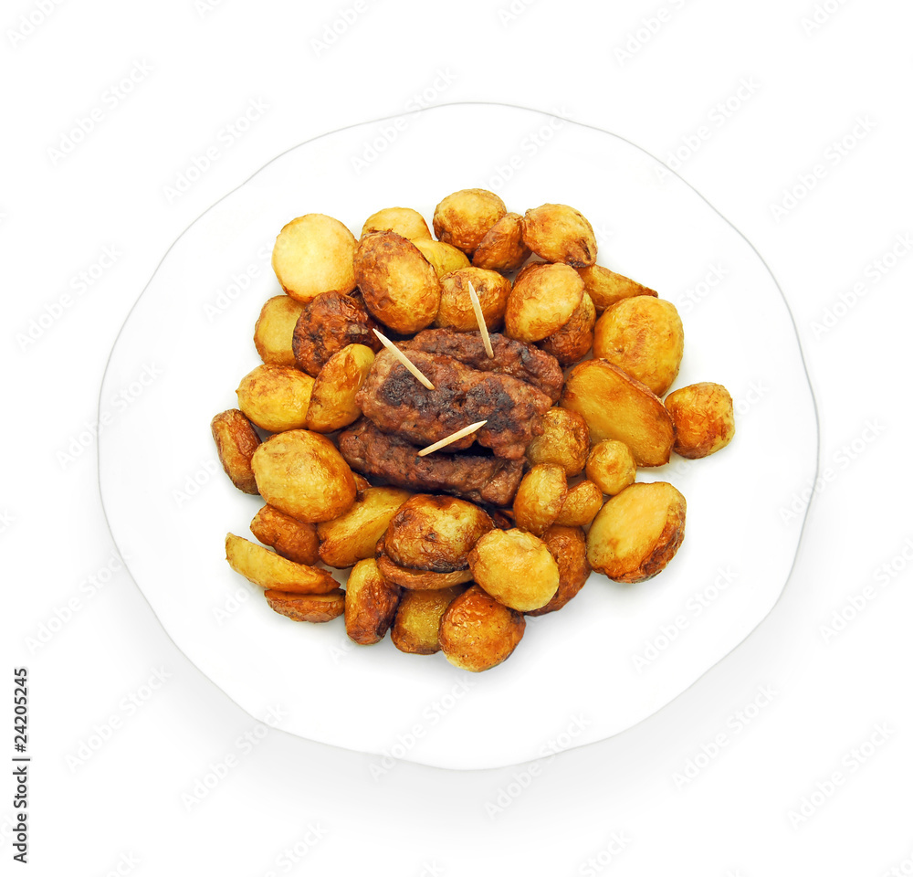 fresh fried new potaoes and traditional mici fresh fried new potaoes and traditional mici