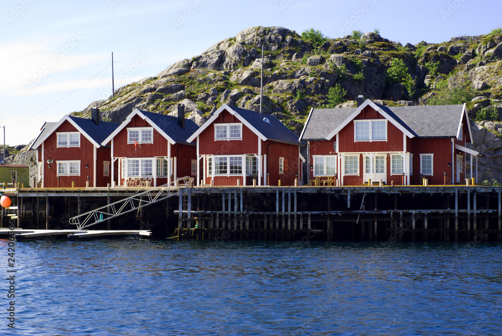 Cottages on island Skrova on Norwegian Lofoten Islands