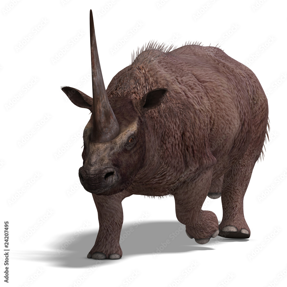 Naklejka premium Dinosaur Elasmotherium. .3D rendering with clipping path and sha