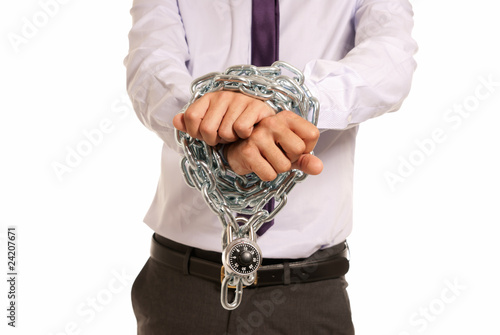 Fotografija Businessman hands fettered chain and padlock, job slave
