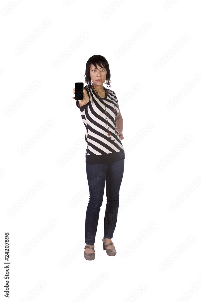Beautiful Asian-Hispanic Woman Holding a Cell Phone Beautiful Asian-Hispanic Woman Holding a Cell Phone