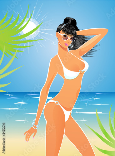 Sexy glamour asian woman on sea beach