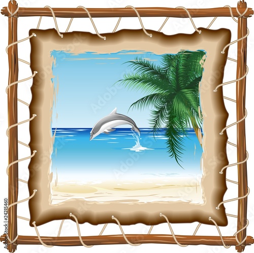 Spiaggia Tropicale su Telaio-Tropical Beach Frame-Vector
