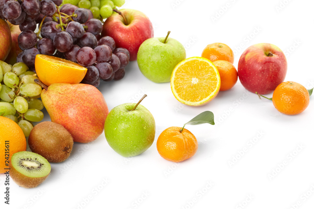 fresh fruits on the white background fresh fruits on the white background