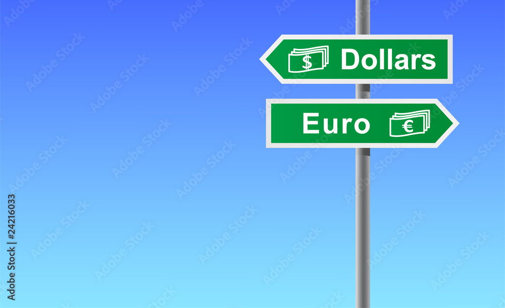 Arrows dollars euro on sky background. Arrows dollars euro on sky background.