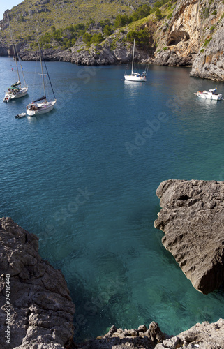 Sailboats at Sa Calobra Beach,Majorca,Spain