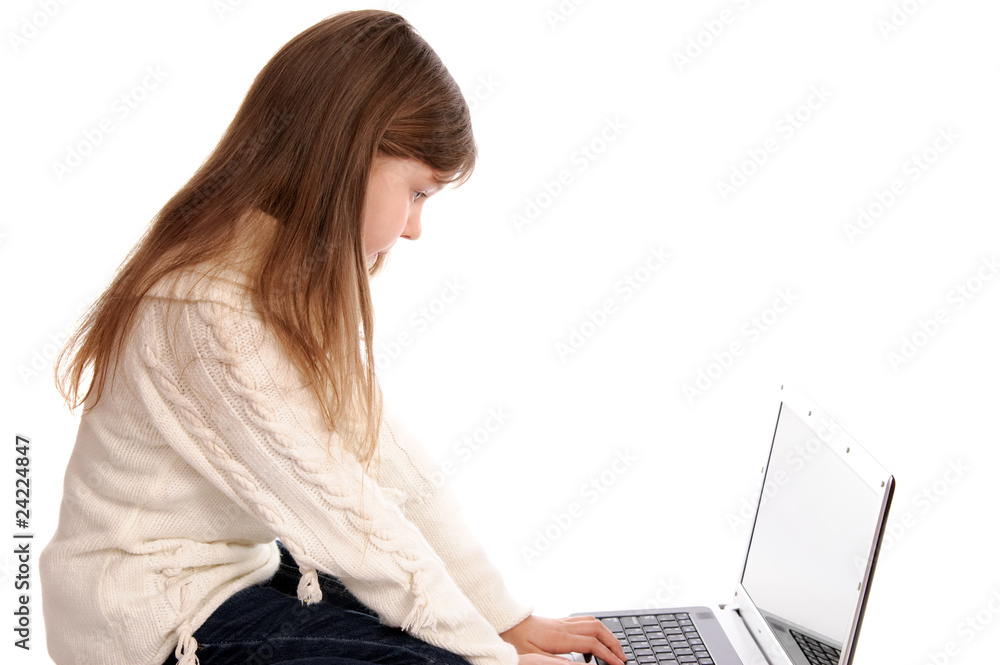 Fototapeta premium The little girl with the notebook