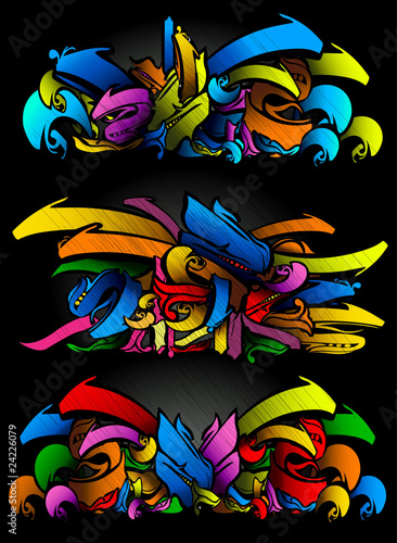 Grupo de graffiti en varias composiciones