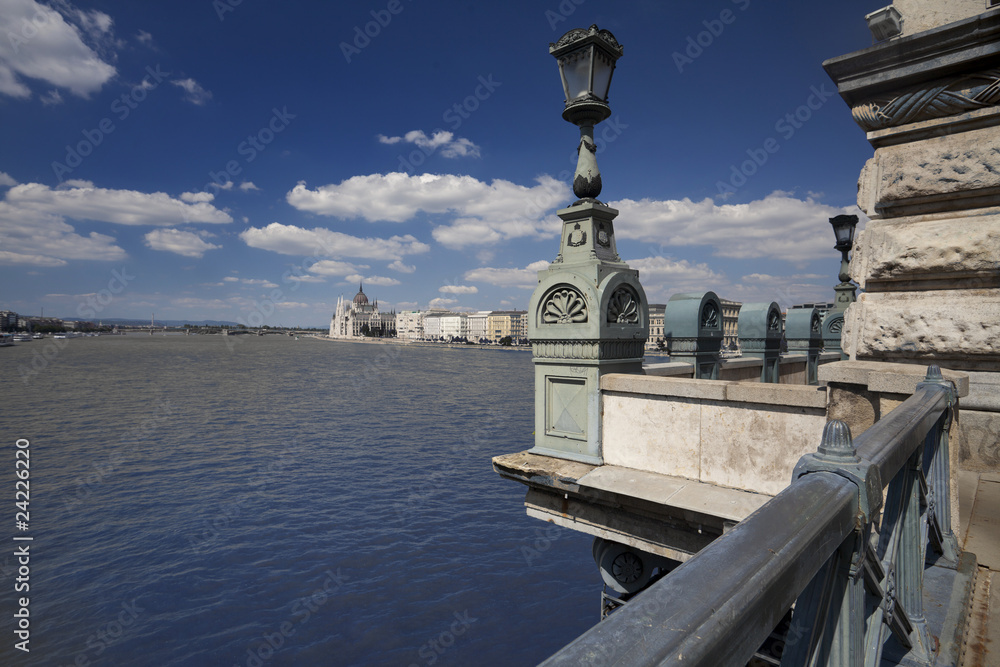 Budapest, View from Chain bridge towards Parliament