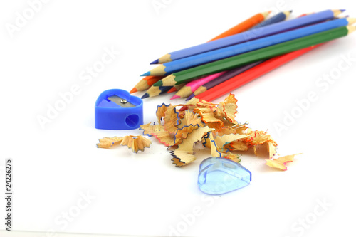 Tools for sharpening a pencil with shavings. Shallow DOF.