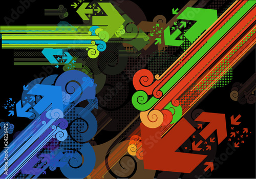 Barras y flechas diagonales en fondo negro