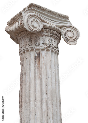 Ancient greek ionic column isolated on white