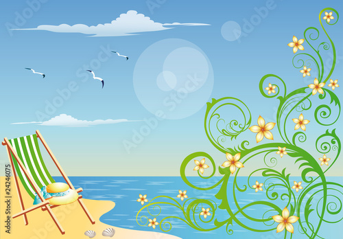 Summer beach card with vegetative pattern, vector