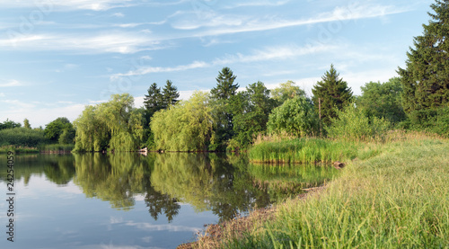 Panorama mirror lake with rushies