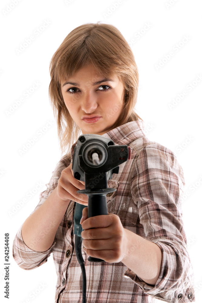 Young beautiful girl with perforator Young beautiful girl with perforator