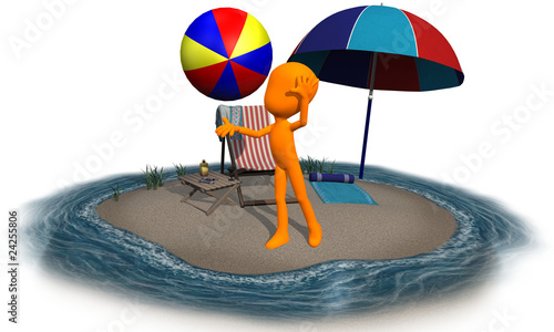 3d orange character on the beach ball