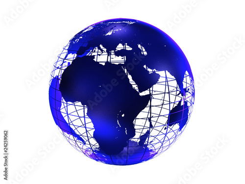 3D blue continents on white background