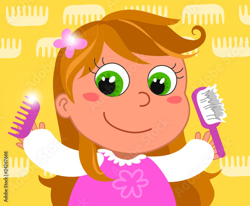 Bambina con pettine e spazzola
