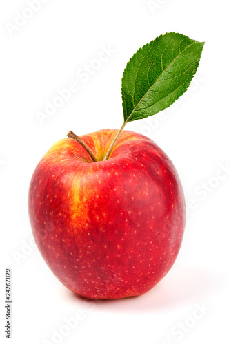 apple red with leaf on a white background
