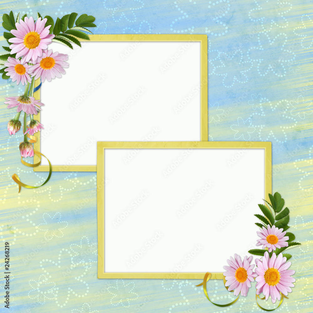 Fototapeta premium Summer background with frame and flowers