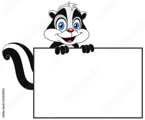 Cartoon skunk holding a sign