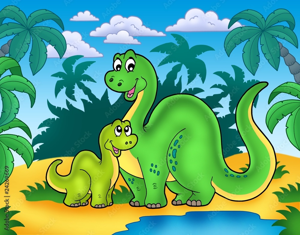 Obraz premium Rodzina dinozaurów w krajobrazie
