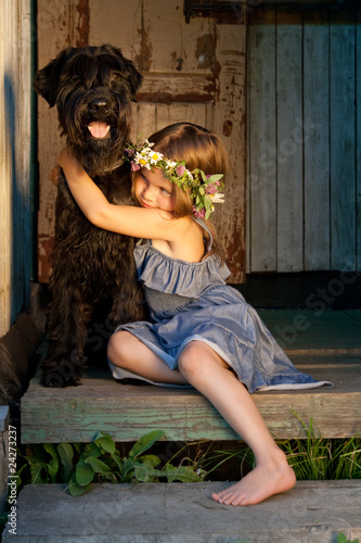 Wallpaper Mural Portrait of beautifull girl and her black dog. Torontodigital.ca