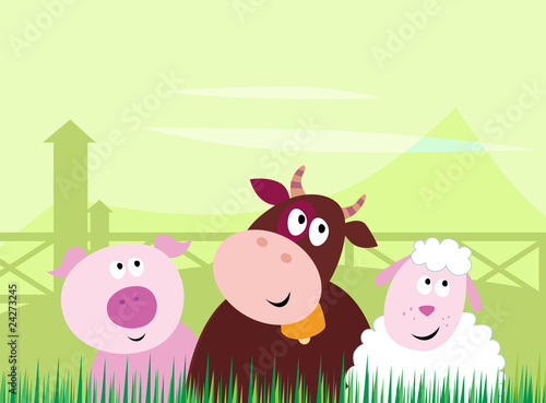 Farm animals - Pig, Cow and Sheep. Vector Illustration.