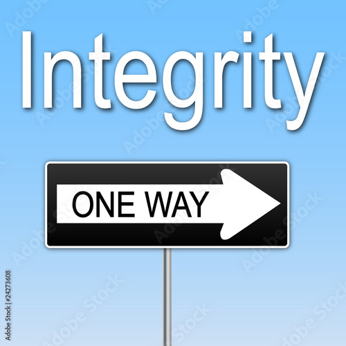 Concept image of "Integrity" with a one way sign.