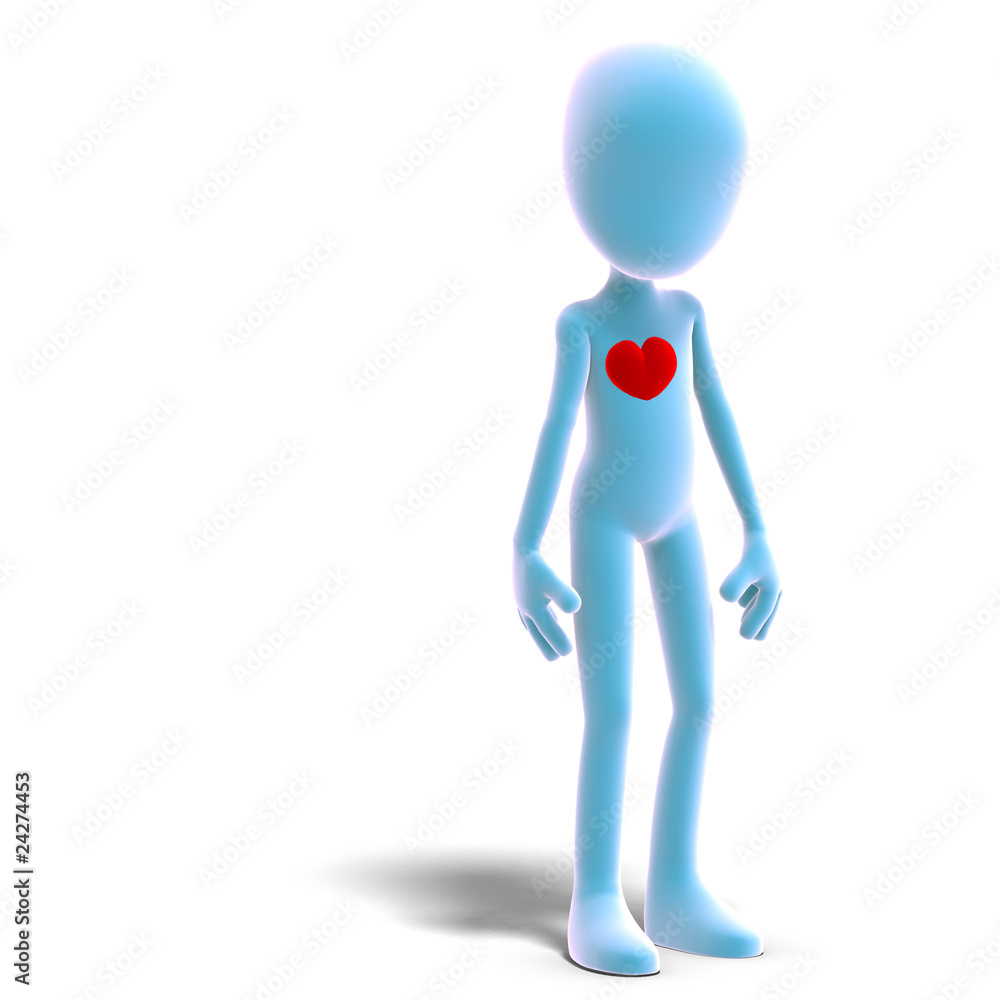 symbolic 3d male toon character has a heart. 3D rendering with c symbolic 3d male toon character has a heart. 3D rendering with c